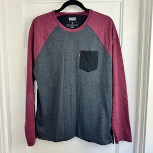 Levi's Raglan Long‎ Sleeve T-Shirt Pocket Casual Top Heathered M
